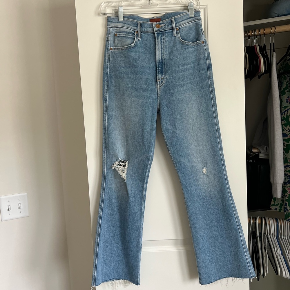 MOTHER denim high waisted smokin double ankle fray